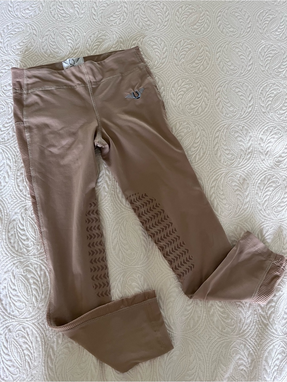 Tuff Rider Girls 12 Tan Equestrian Pull On Riding Breeches Leggings Grip Knees